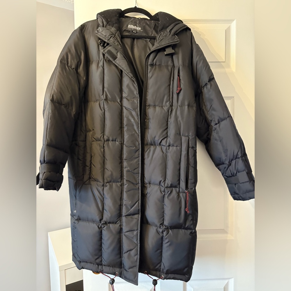 Long Quilted Black Puffer Down Feather Coat